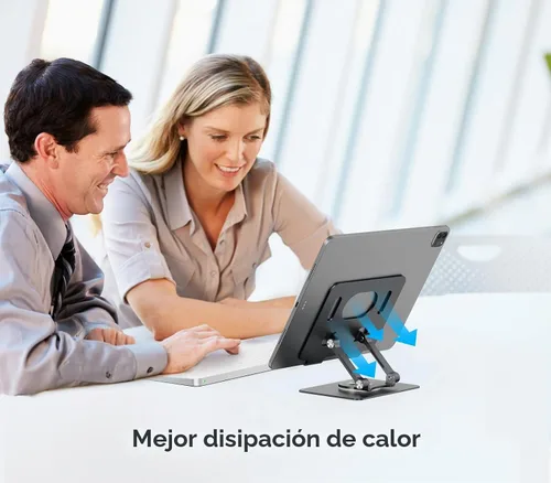 Vista 4 de Orlian Soporte para tablet con base giratoria de 360°, soporte ajustable de aluminio para tableta de doble varilla para escritorio, compatible