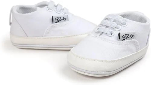 Vista 4 de Tenis de lona unisex para bebés, niños y niñas, suela de goma suave, tobillo alto, zapatos de cuna para niños pequeños