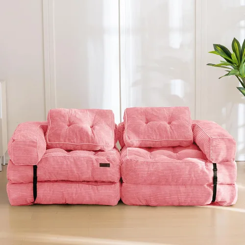 Vista 4 de MAXYOYO Sofá Cama Plegable, Sofá Convertible en Forma de L con Reposabrazos, Cama Plegable con Almohada, Silla Cama Portátil Extensible Cómoda