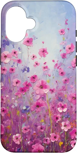Vista 32 de Happy Pink Flowers Painting Field Purple Colors Case for iPhone 17