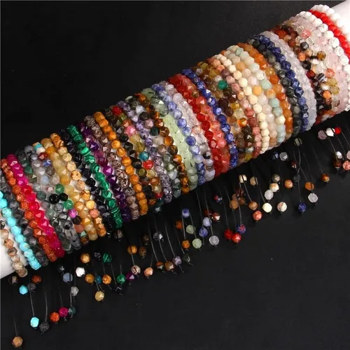 Vista 3 de Pulsera de cuentas de piedra facetada de 0.236in, piedras preciosas naturales, pulseras de ágata para hombres y mujeres, joyería vintage para yoga
