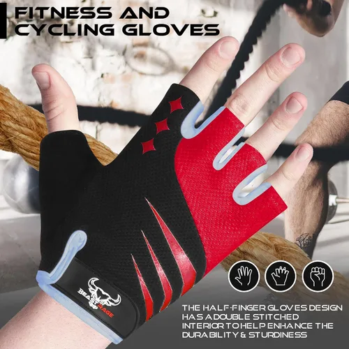 Vista 3 de BEAST RAGE Guantes de ciclismo de medio dedo para hombres y mujeres, guantes acolchados de gel, antideslizantes, absorben los golpes, levantamiento