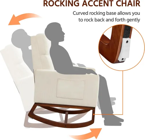Vista 5 de Yaheetech Mecedora, moderna silla deslizante, sillón reclinable con patas de madera y bolsillo lateral, silla mecedora para guardería con respaldo