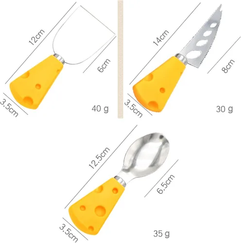 Vista 4 de Cuchillo de queso, juego de 7 cuchillos de queso para tabla de embutidos, cortador de cuchillos de queso, tenedor de quesos pequeños, juego