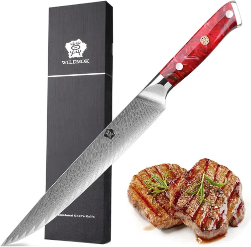 Vista 7 de WILDMOK Cuchillos para tallar de 9 pulgadas, cuchillo de sushi ultra afilado, para cuchillos de carne, cuchillos japoneses de acero de Damasco
