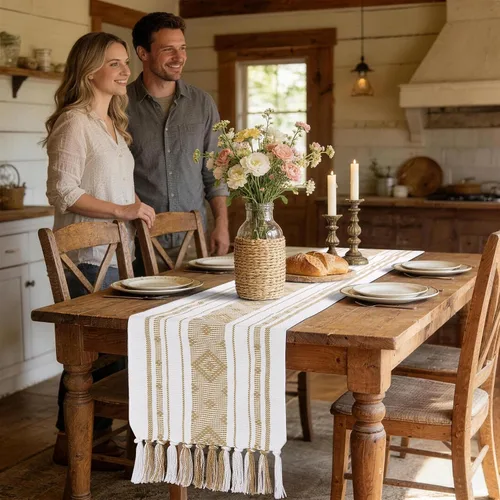 Vista 14 de yuboo Camino de mesa bohemio con extremo triangular, caminos de mesa pequeños de 36 pulgadas, cubierta de tocador de macramé para mesita de noche