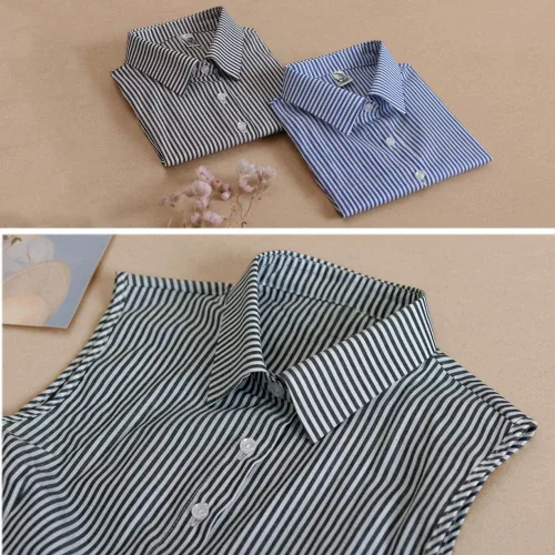 Vista 2 de Falso collar raya formal en forma de V agudo desmontable media camisa collar decorativo algodón