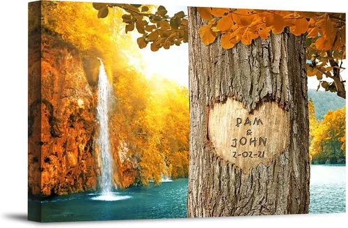 Vista 9 de Autumn Path - Lienzo personalizado o impresión fotográfica y obra de arte enmarcada con nombres de pareja, fecha especial en impresiones, gran