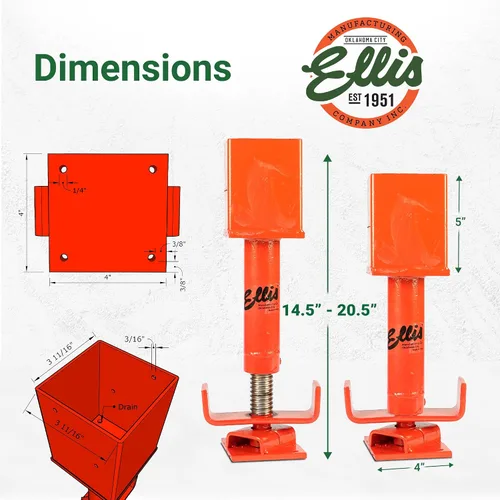 Vista 3 de Ellis Manufacturing Co. pieza de ajuste para elevador mecánico, 4x4 pulgadas/15.000 lb de capacidad Adjustable 4x4 screw jack for building