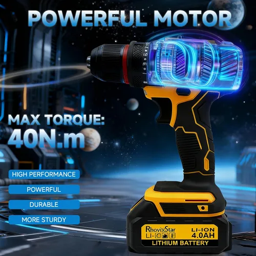 Vista 3 de Rhovixster - Taladro eléctrico inalámbrico de 20 V, 2 velocidades con par máximo de 30 NM, portabrocas sin llave de 3/8 pulgadas, kit