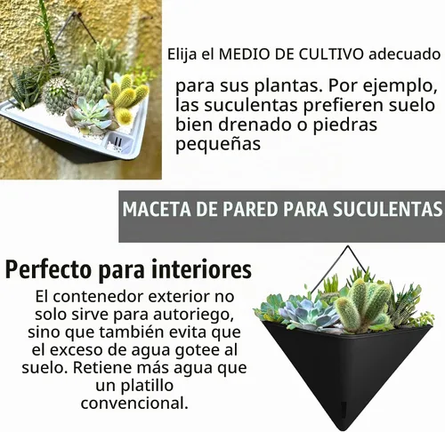 Vista 5 de LaLaGreen - Maceteros de pared para plantas de interior, paquete de 2, 12 pulgadas, grandes con autoriego, negro, geométrico, colgante, florero