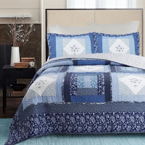 Vista 9 de Cozy Line Home Fashions - Juego de ropa de cama reversible de 100% algodón con diseño de patchwork real, estilo cottage francés, floral, colcha