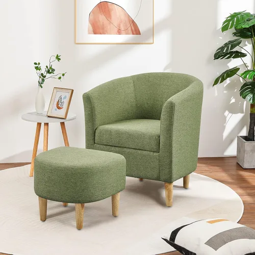 Vista 3 de DAZONE Silla Moderna de Mediados de Siglo, Silla de Acento Tipo Barril con Otomana, Juego Cómodo de Sillón con Reposapiés, Sillas Cómodas para Sala
