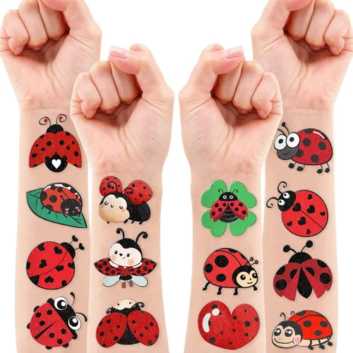Vista 8 de 96 tatuajes temporales precortados de mariquita para niños, lindos tatuajes de insectos de Lady Beetle, recuerdos de fiesta, decoraciones