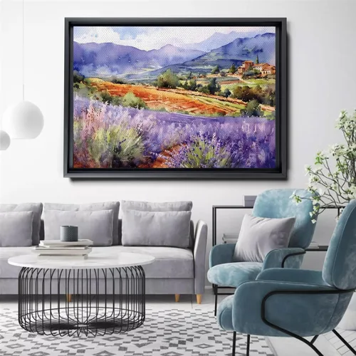 Vista 4 de Fields of Lavender, Watercolor Provence Landscape and Lavender Field - Watercolor Painting of Serene Beauty