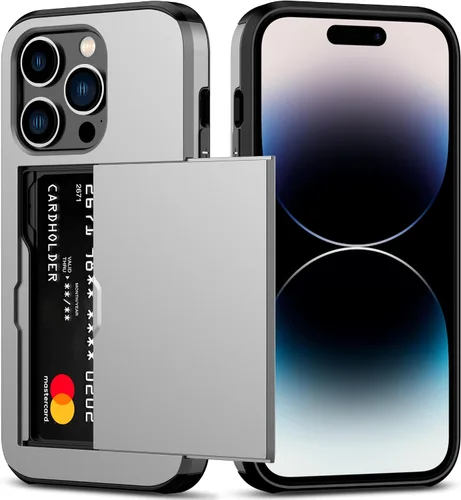 Vista 42 de Nvollnoe Funda para iPhone 14 con tarjetero [almacena 5 tarjetas] Funda tipo cartera de doble capa resistente a prueba de golpes con ranura oculta