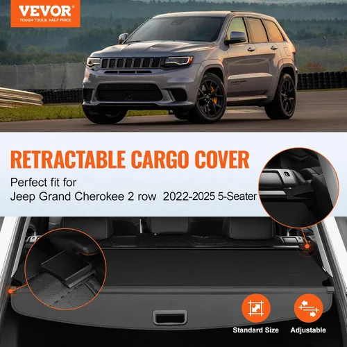 Vista 2 de VEVOR - Cubierta de carga trasera para Jeep Grand Cherokee de 2 filas, accesorios para 5 plazas, 2022 2023 2024 2025, cubierta retráctil impermeable