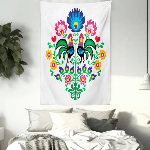 Vista 7 de Lunarable Tapiz Gallus, patrón pulido con gallos para jardín, feliz moda, celebración, primavera, eslava, Polonia, decoración para colgar