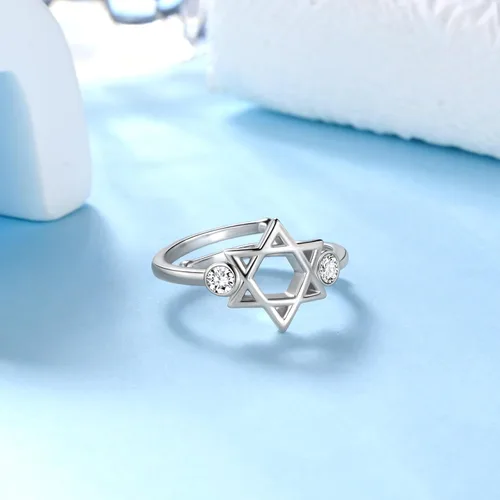 Vista 31 de Jewmon Anillo de plata de ley con estrella de David para mujer – Anillo ajustable Magen David – Amuleto Wicca – Regalos judíos