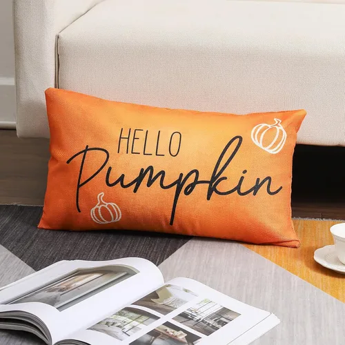 Vista 6 de wyooxoo Fundas de almohada de otoño de 12 x 20 pulgadas, fundas de almohada de otoño con texto en inglés "Hello Pumpkin", fundas de almohada