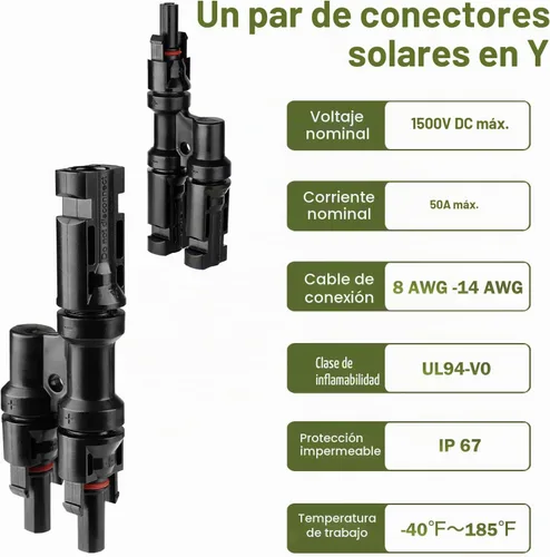 Vista 2 de HQST Conector de rama solar Y en par MMF+FFM para conexión paralela entre paneles solares (5 pares)