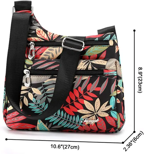 Vista 2 de Bolsa de nailon multibolsillos para mujer, cruzada, bolsa-monedero, para viajes