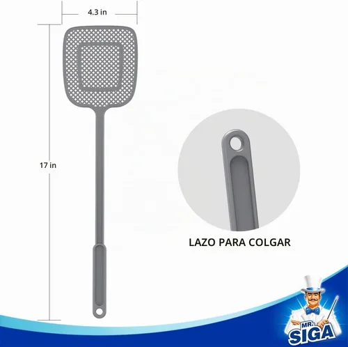 Vista 3 de MR.SIGA Matamoscas de mango largo resistente, gris, paquete de 6
