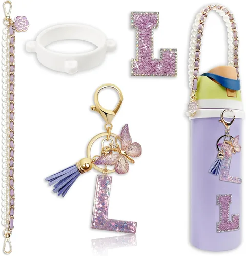 Vista 15 de Letter Handle Strap Accessories with Cute Initial Charm Compatible with Owala Water Bottle 24oz 32oz 40oz Owala Kids