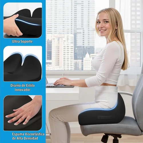 Vista 5 de Cushzone Cojín para Asiento, Cojines de Espuma de Memoria para Silla de Oficina, Diseño Ergonómico Curvo para Ciática, Coxis, Cóccix, Respaldo