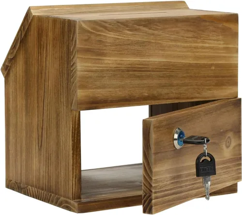 Vista 6 de MyGift Caja de madera de la donación del tarro de la punta con la etiqueta Marrón quemado rústico