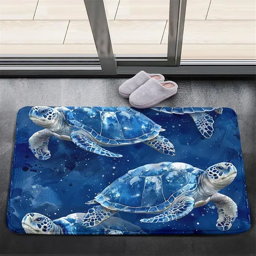 Vista 2 de Alfombra de tortuga marina con estampado de animales marinos y animales marinos, alfombra con estampado de tortugas marinas, para niños y niñas
