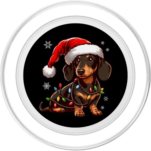 Vista 2 de Feliz Navidad Dachshund Santa Sombrero Luces Navidad Hombres Mujeres PopSockets MagSafe PopGrip para iPhone