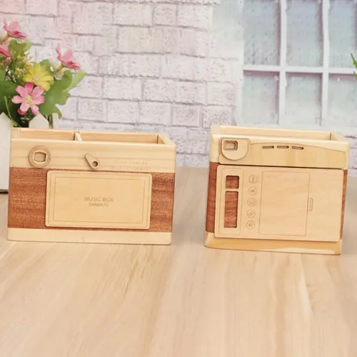 Vista 5 de BestAlice Soporte para lápices de madera para cámara, soporte para bolígrafo de escritorio, accesorios de escritorio retro, decoración