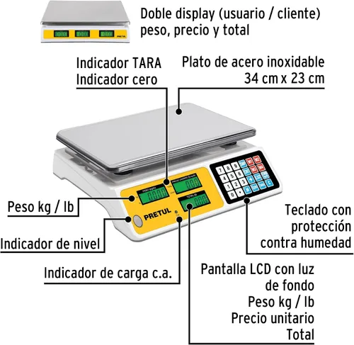 Vista 2 de Báscula electrónica Pretul 88.2 lbs de capacidad multifunción