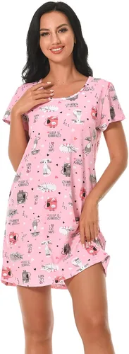 Vista 4 de Paquete de 3 camisones para mujer, de algodón suave, manga corta, camisas de noche con estampado para dormir