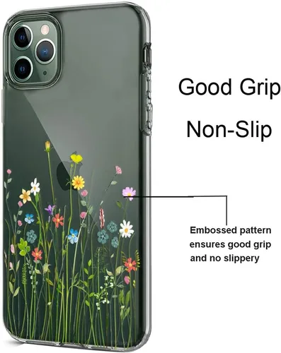 Vista 4 de Unov Funda compatible con iPhone 11 Pro, transparente, con diseño delgado, protector suave de TPU a prueba de golpes, patrón de flores en relieve