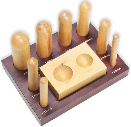 Vista 6 de Canal en U de 7 piezas Bloque de madera dura lisa Juego de punzones en forma de martillo Tamaños: 0.984 in-0.433 in Ranura en V de 90°