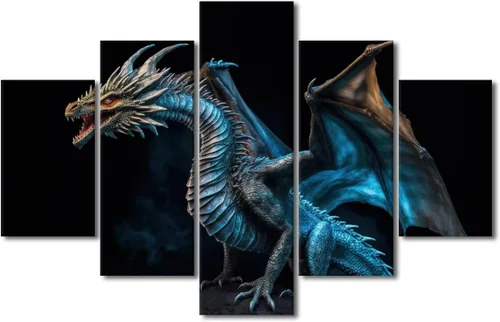Vista 85 de Lienzo decorativo para pared de sala de estar, lienzo de dragón, 5 paneles, dragón verde, decoración de pared para el hogar, decoración de pared
