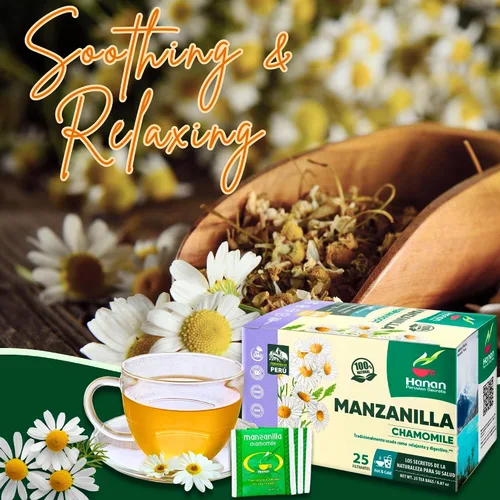 Vista 3 de Té de manzanilla 25 Bolsitas de té de hierbas de Te De Manzanilla Té de manzanilla secado natural de Perú por Hanan