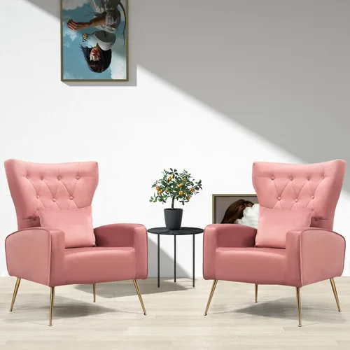 Vista 9 de ZJhome Sillas Modernas para Sala de Estar de Terciopelo Silla de Acento Sillón con Almohada Lumbar, Sillas de Dormitorio de Respaldo Alto Silla