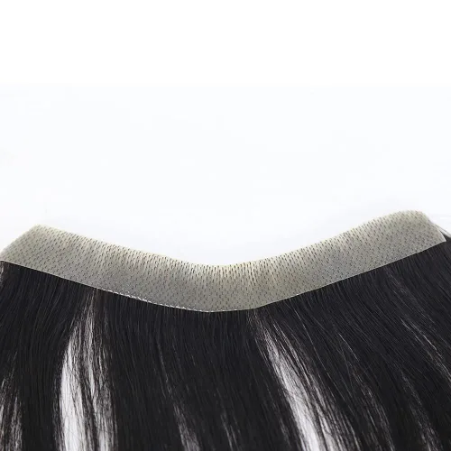 Vista 4 de zigzag hair Tupé de línea capilar para hombre, 0.7 x 6 pulgadas, en forma de V, color negro natural, para hombres, cabello humano real, tupé, piel