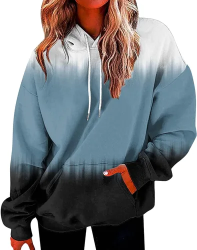 Vista 28 de Ceboyel Sudaderas de gran tamaño para mujer, teñido anudado, manga larga, sudaderas con capucha, ajuste holgado, ropa de moda para adolescentes