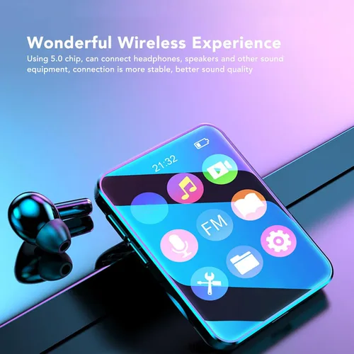 Vista 3 de Reproductor de MP3 con Bluetooth5.0, reproductor de música portátil de 1.8 pulgadas con clip trasero, altavoz integrado, radio FM, grabadora de voz