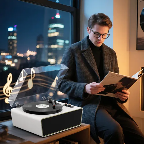 Vista 11 de Tocadiscos de vinilo de tamaño completo, tocadiscos Bluetooth de 3 velocidades con estilo Ruby, contrapeso ajustable, 4 altavoces estéreo