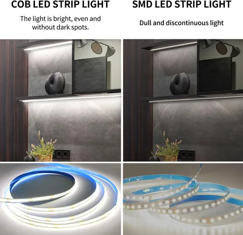 Vista 2 de Tiras de Luces LED COB 32.8 pies, 6000K DC 24V Regulables Blancas Flexibles Luces de Cuerda LED para Dormitorio, con Control Remoto y de Aplicación
