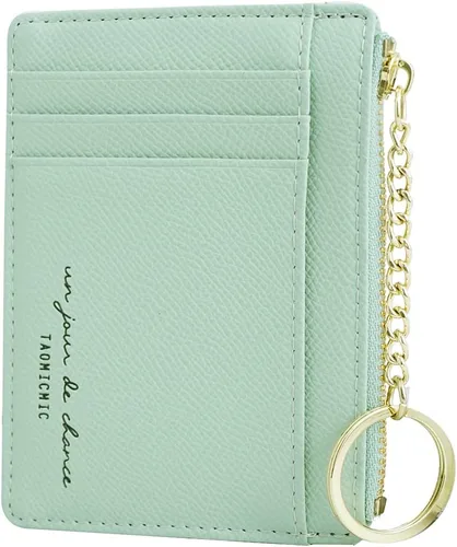 Vista 11 de Cartera pequeña de piel para mujer, con llavero, delgado, tarjetero, mini monedero con llavero.
