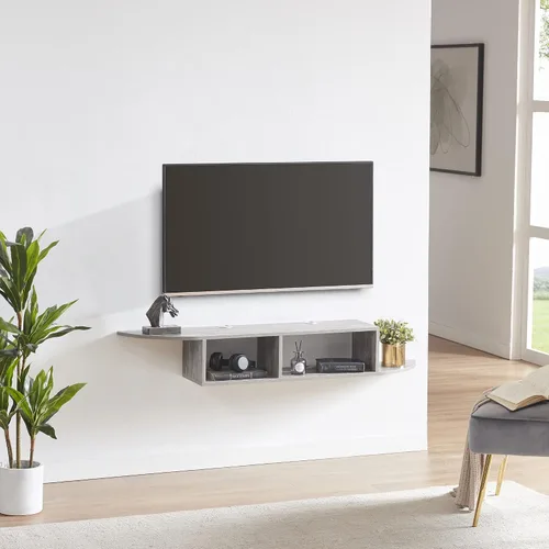 Vista 8 de GHC Soporte de TV flotante, centro de entretenimiento montado en la pared y estante de gabinete, consola de TV con almacenamiento, consola Negro