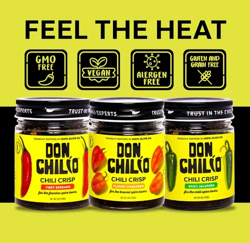 Vista 6 de Don Chilio Salsa picante de habanero mexicano, 5 oz. – Chiles habaneros crujientes y fritos en aceite de oliva 100% sazonado – Apto para keto