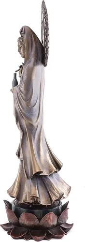 Vista 4 de Top Collection Estatua de Guan Yin de pie en pedestal de loto, escultura de Quan Yin de la diosa de la compasión y la misericordia de Asia oriental