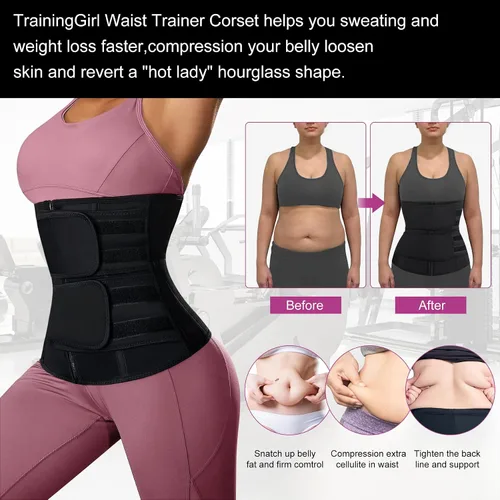 Vista 3 de TrainingGirl - Cinturón de entrenamiento de cintura para mujer, corsé con control de abdomen, banda de sudor para ejercicio, cinturón moldeador